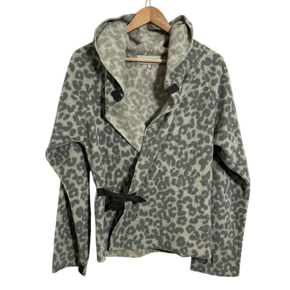 Henriette Steffensen Copenhagen Fleece Wrap Cardigan L Leopard Hooded Jacket